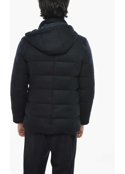 Geci de iarna CORNELIANI Solid Color Cashmere Down Jacket With Removable Hood Blue Barbati (BM 19680974) 2