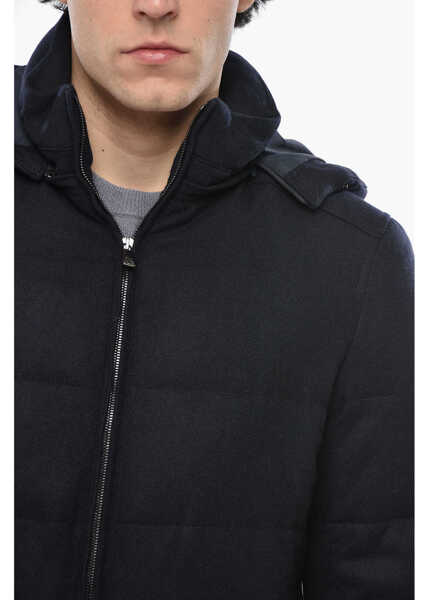 Geci de iarna CORNELIANI Solid Color Cashmere Down Jacket With Removable Hood Blue Barbati (BM 19680974) 3