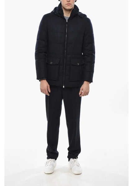 Geci de iarna CORNELIANI Solid Color Cashmere Down Jacket With Removable Hood Blue Barbati (BM 19680974) 4