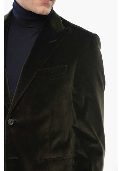 Sacouri CORNELIANI Code Velvet 2 Buttons Blazer With Peak Lapel Green Barbati (BM 19680983) 3
