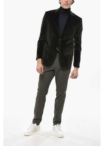 Sacouri CORNELIANI Code Velvet 2 Buttons Blazer With Peak Lapel Green Barbati (BM 19680983) 4