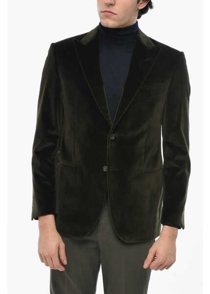 Sacouri CORNELIANI Code Velvet 2 Buttons Blazer With Peak Lapel Green Barbati (BM 19680983) 1