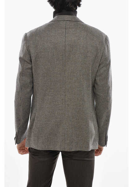 Sacouri CORNELIANI Houndstooth Motif Virgin Wool And Cashmere 2 Buttons Blazer Beige Barbati (BM 19681289) 2