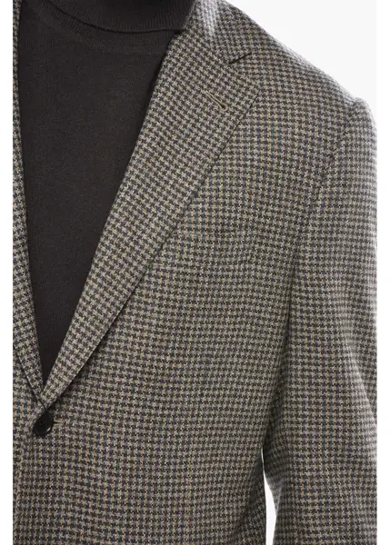 Sacouri CORNELIANI Houndstooth Motif Virgin Wool And Cashmere 2 Buttons Blazer Beige Barbati (BM 19681289) 3