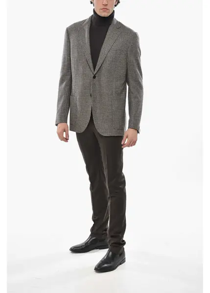Sacouri CORNELIANI Houndstooth Motif Virgin Wool And Cashmere 2 Buttons Blazer Beige Barbati (BM 19681289) 4