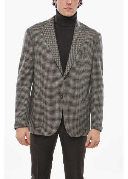 Sacouri CORNELIANI Houndstooth Motif Virgin Wool And Cashmere 2 Buttons Blazer Beige Barbati (BM 19681289) 1