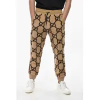 Pantaloni de trening Wool Blend Joggers With All-Over Monogram And Contrasting Si Barbati