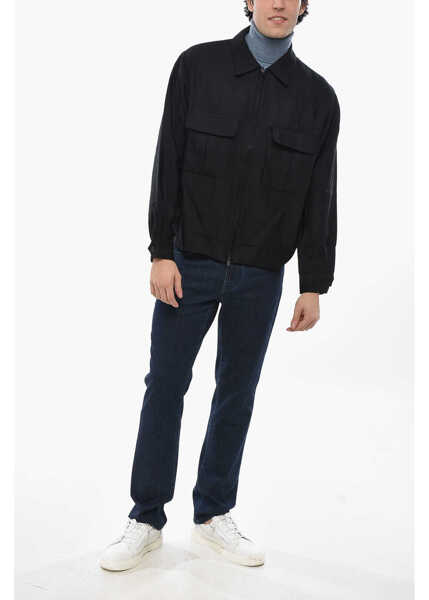 Jachete NEEDLES Wool Overshirt Jacket With Double Breast Pocket And Zip Clos Black Barbati (BM 19681319) 4