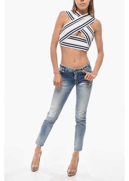 Blugi skinny DSQUARED2 Vintage Effect Skinny Fit Jeans 13Cm Blue Femei (BM 19681331) 4