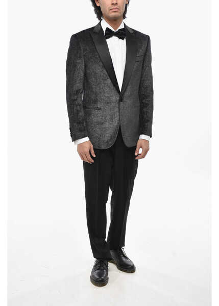 Sacouri CORNELIANI Code Lurex Velour Ceremony Blazer With Satin Lapel Black Barbati (BM 19681361) 4