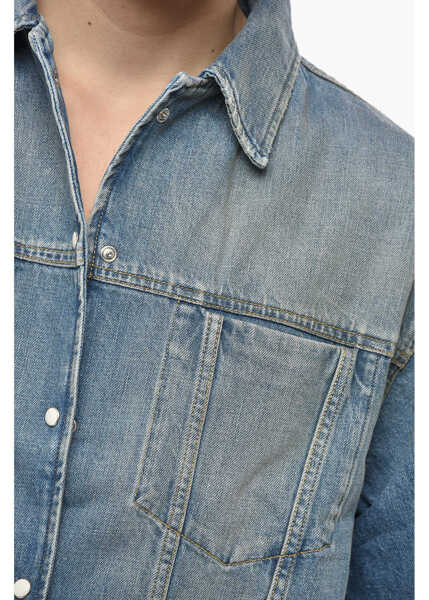 Camasi de blugi 1989 STUDIO Short-Sleeved Denim Shirt With Snap Buttons Blue Barbati (BM 19681472) 3