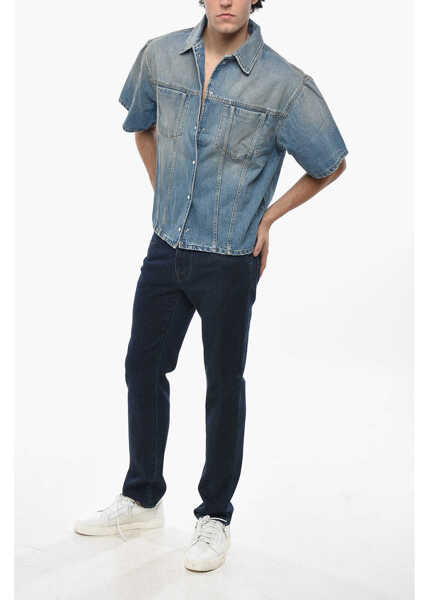 Camasi de blugi 1989 STUDIO Short-Sleeved Denim Shirt With Snap Buttons Blue Barbati (BM 19681472) 4