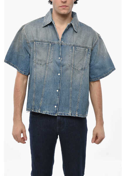 Camasi de blugi 1989 STUDIO Short-Sleeved Denim Shirt With Snap Buttons Blue Barbati (BM 19681472) 1