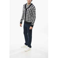 Pulovere Marni pentru Barbati - Cardigane Marni Checked Mohair Blend Fuzzy-Wuzzy Cardigan With V-Neck Black & White Barbati (BM 19681496) - B-mall.ro