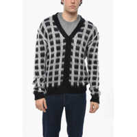 Cardigane Checked Mohair Blend Fuzzy-Wuzzy Cardigan With V-Neck Barbati