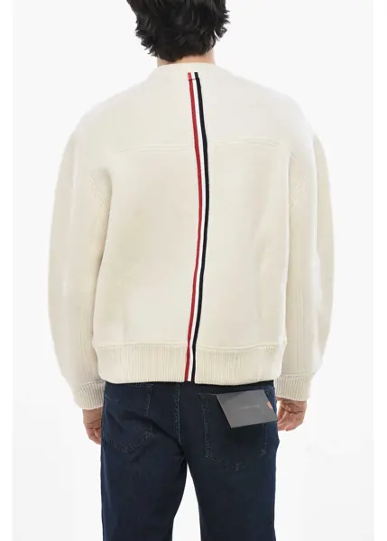 Pulovere Thom Browne Wool Crew-Neck Sweater With Iconic Detail White Barbati (BM 19681505) 2