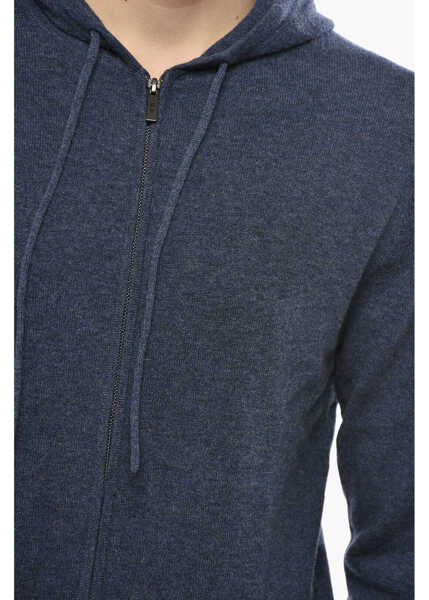 Pulovere CORNELIANI Cc Collection Cashmere Blend Full Zip Sweater With Hood Blue Barbati (BM 19681511) 3