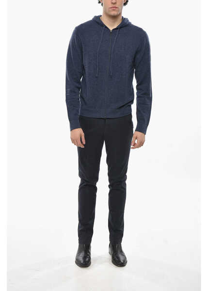 Pulovere CORNELIANI Cc Collection Cashmere Blend Full Zip Sweater With Hood Blue Barbati (BM 19681511) 4