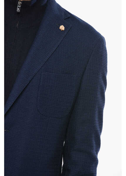 Sacouri CORNELIANI Circle Unlined Cotton Knit Single Breasted Blazer Blue Barbati (BM 19681523) 3