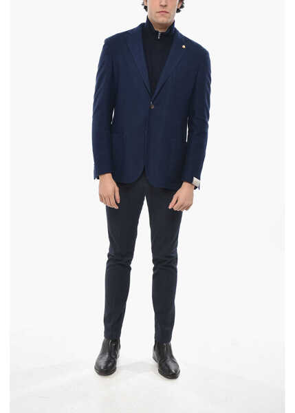 Sacouri CORNELIANI Circle Unlined Cotton Knit Single Breasted Blazer Blue Barbati (BM 19681523) 4