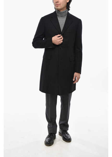 Paltoane CORNELIANI Pure Cashmere Coat With Flap Pockets Black Barbati (BM 19681529) 4