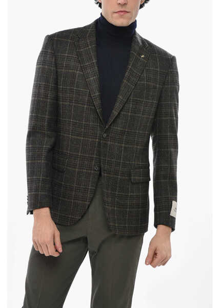 Sacouri CORNELIANI Cc Collection Check Right 2 Button Blazer With Breast Pocket Green Barbati (BM 19681538) 1