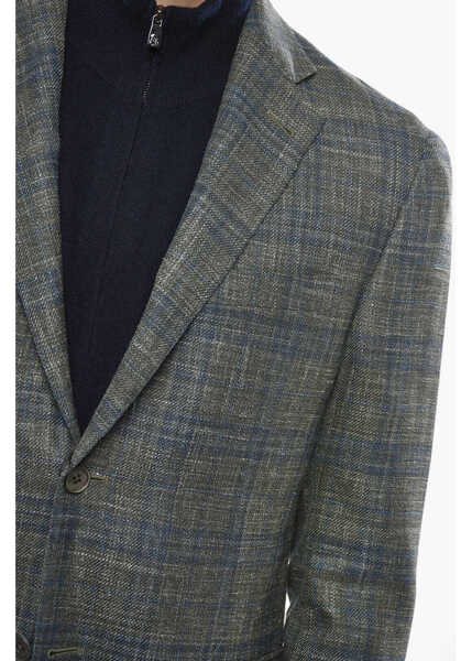 Sacouri CORNELIANI Wool Single Breasted Gate Blazer With Check Motif Green Barbati (BM 19681541) 1