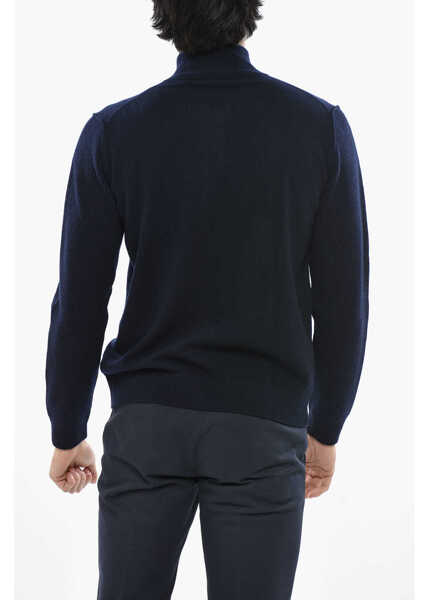 Pulovere CORNELIANI Mock Neck Cashmere Blend Sweater With Front Zip Blue Barbati (BM 19681763) 2