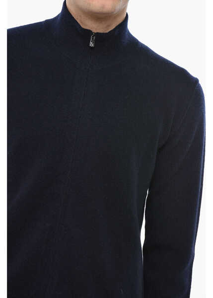 Pulovere CORNELIANI Mock Neck Cashmere Blend Sweater With Front Zip Blue Barbati (BM 19681763) 3