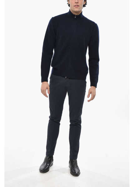 Pulovere CORNELIANI Mock Neck Cashmere Blend Sweater With Front Zip Blue Barbati (BM 19681763) 4