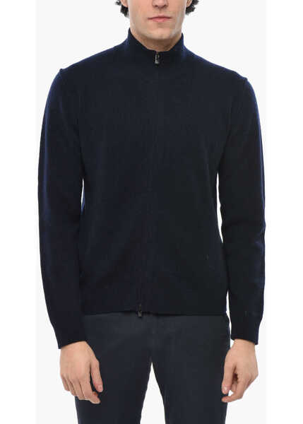 Pulovere CORNELIANI Mock Neck Cashmere Blend Sweater With Front Zip Blue Barbati (BM 19681763) 1