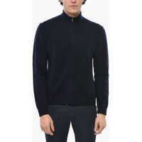 Pulovere Mock Neck Cashmere Blend Sweater With Front Zip Barbati