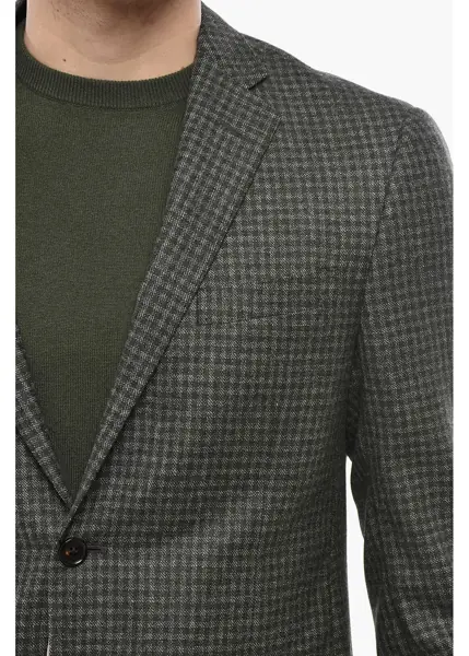 Sacouri CORNELIANI Unlined Academy Soft Gingham Patterned Blazer Military Green Barbati (BM 19681775) 3