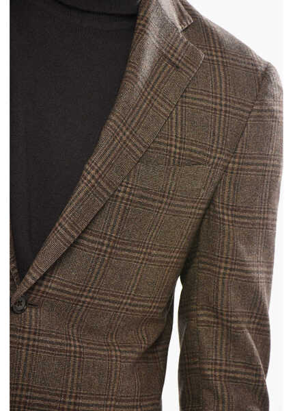 Sacouri CORNELIANI Half-Lined Gate Virgin Wool Blazer With District Check Motif Brown Barbati (BM 19681781) 3