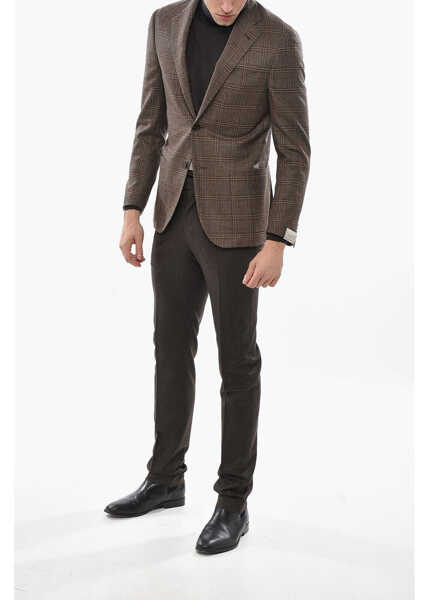 Sacouri CORNELIANI Half-Lined Gate Virgin Wool Blazer With District Check Motif Brown Barbati (BM 19681781) 4