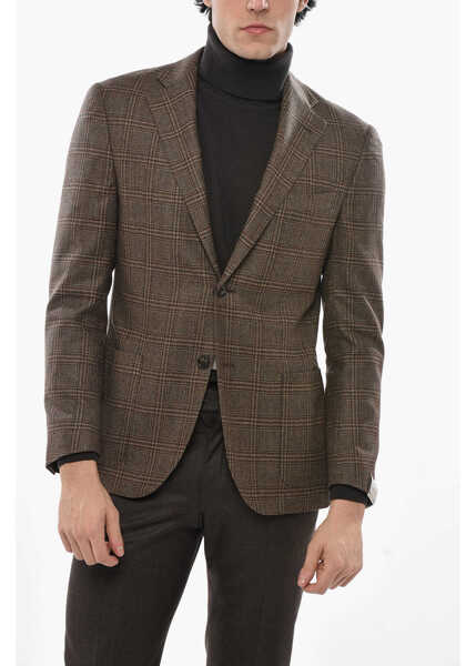 Sacouri CORNELIANI Half-Lined Gate Virgin Wool Blazer With District Check Motif Brown Barbati (BM 19681781) 1