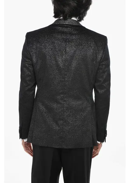 Sacouri CORNELIANI Code Lurex Velour Ceremony Blazer With Satin Lapel Black Barbati (BM 19681787) 2