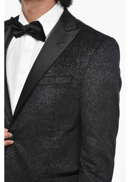 Sacouri CORNELIANI Code Lurex Velour Ceremony Blazer With Satin Lapel Black Barbati (BM 19681787) 3