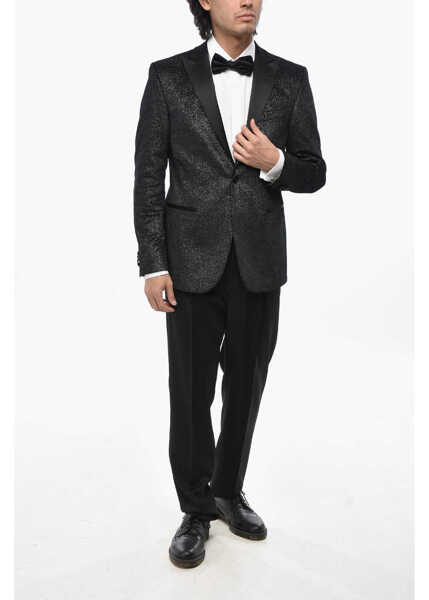 Sacouri CORNELIANI Code Lurex Velour Ceremony Blazer With Satin Lapel Black Barbati (BM 19681787) 4