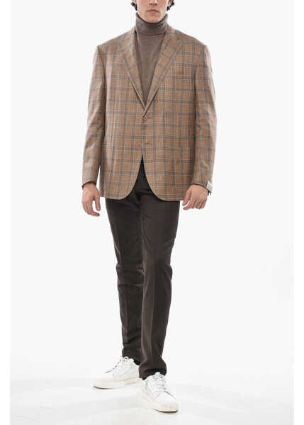 Sacouri CORNELIANI Wool Blend Academy Soft Single Breasted Blazer With Checkere Beige Barbati (BM 19681790) 4