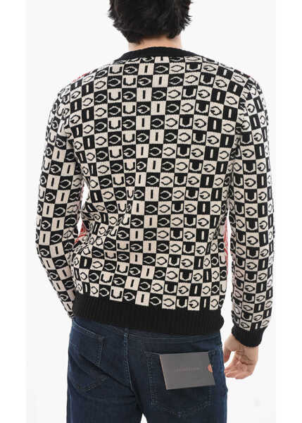 Pulovere Gucci Embroidered Wool Sweater With V-Neck Black & White Barbati (BM 19681793) 2