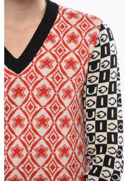 Pulovere Gucci Embroidered Wool Sweater With V-Neck Black & White Barbati (BM 19681793) 3