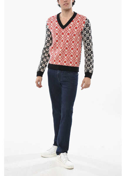 Pulovere Gucci Embroidered Wool Sweater With V-Neck Black & White Barbati (BM 19681793) 4