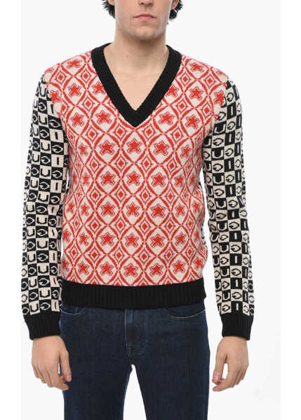 Pulovere Gucci Embroidered Wool Sweater With V-Neck Black & White Barbati (BM 19681793) 1
