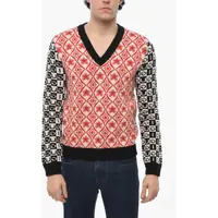 Pulovere Embroidered Wool Sweater With V-Neck Barbati