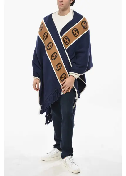 Paltoane Gucci Wool Blend Cape With Monogram Band Blue Barbati (BM 19681805) 4