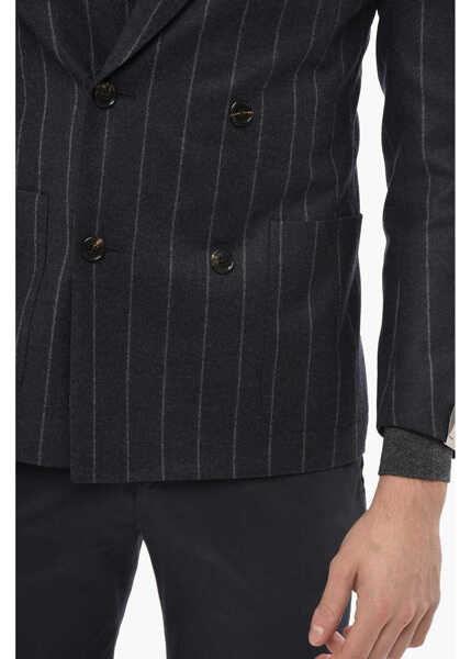Sacouri CORNELIANI Double-Breasted Academy Soft Pinstriped Wool Blend Blazer Blue Barbati (BM 19681814) 3