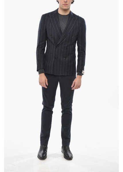 Sacouri CORNELIANI Double-Breasted Academy Soft Pinstriped Wool Blend Blazer Blue Barbati (BM 19681814) 4