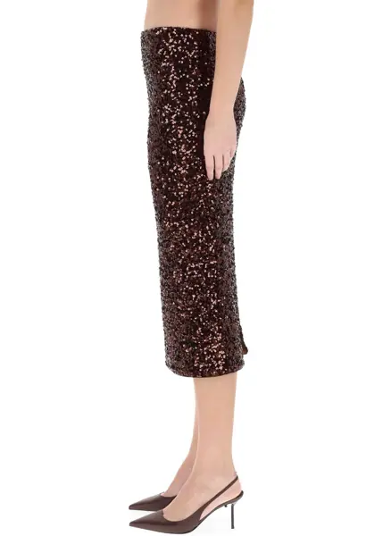 Fuste casual ROTATE Birger Christensen Midi Skirt With Sequins BROWN Femei (BM 19688615) 3