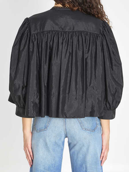 Camasi Chloe Gathered Ruffle Top In Technical Taffeta BLACK Femei (BM 19689299) 4
